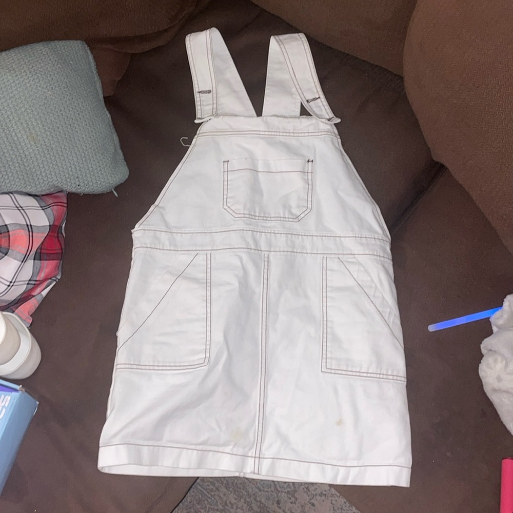 White jean overall dress